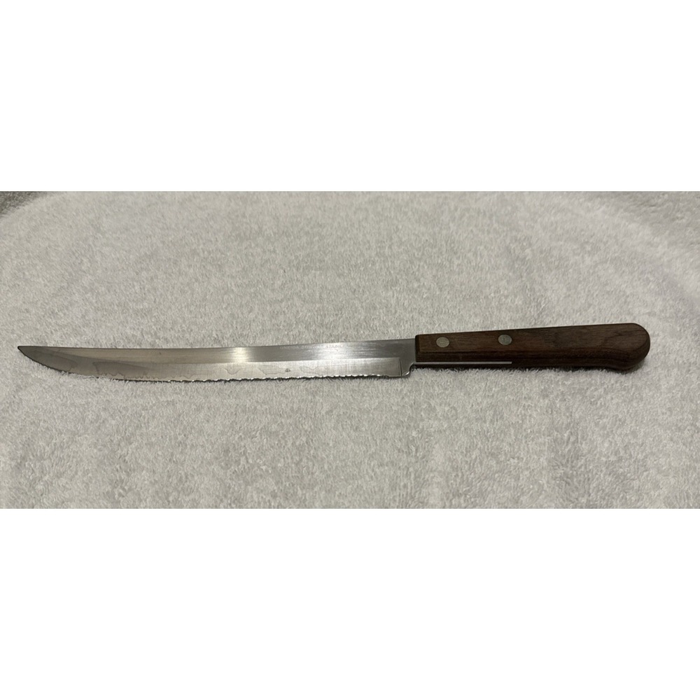 ONEIDA Custom Stainless Knife 9" Blade Wood‎ Handle USA Vintage